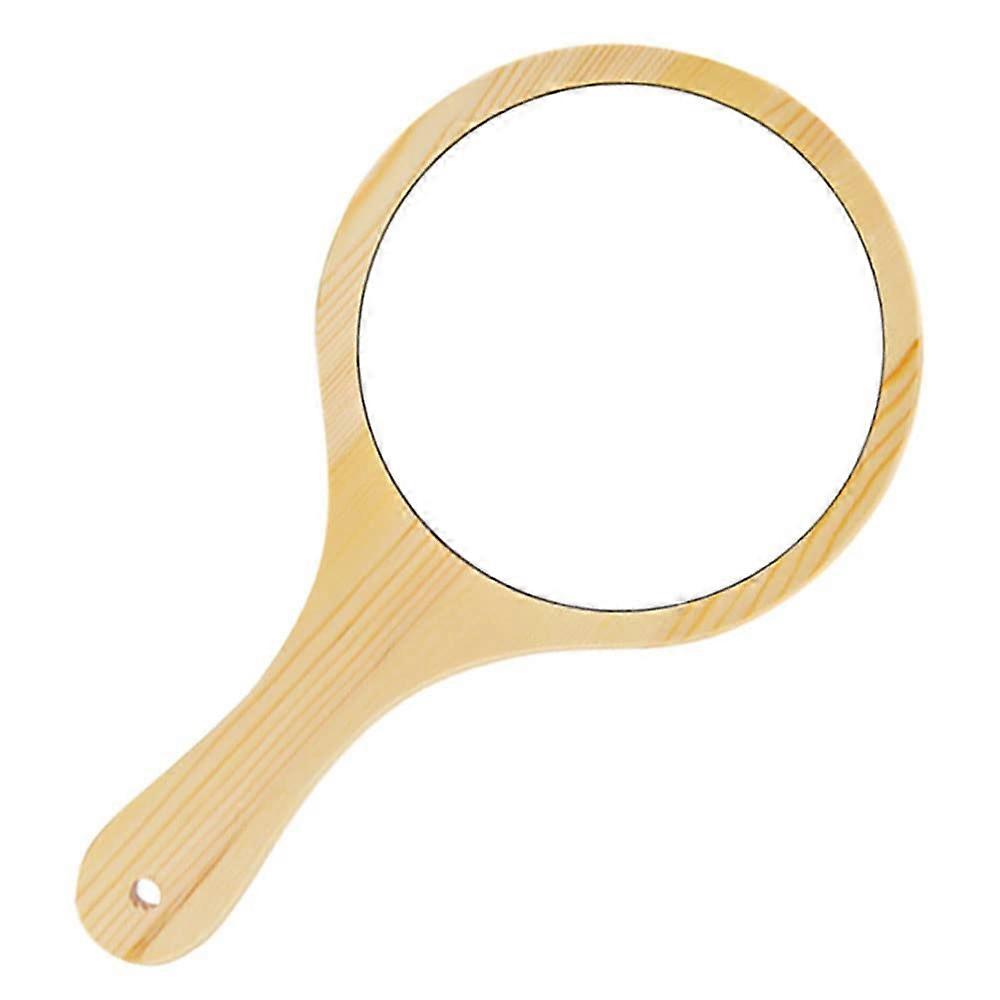 Wooden Hand Mirror Round Salon Mirror with Handle for Hairdressers and Cosmetics Makeup Mirror