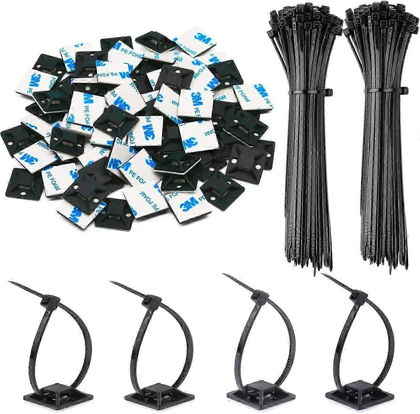 200 Pack 3/4" Zip Tie Adhesive Mounts Self Adhesive 3M Cable Tie Base Holders with Multi-Purpose Tie wire clips with screw hole,Anchor stick on wire h