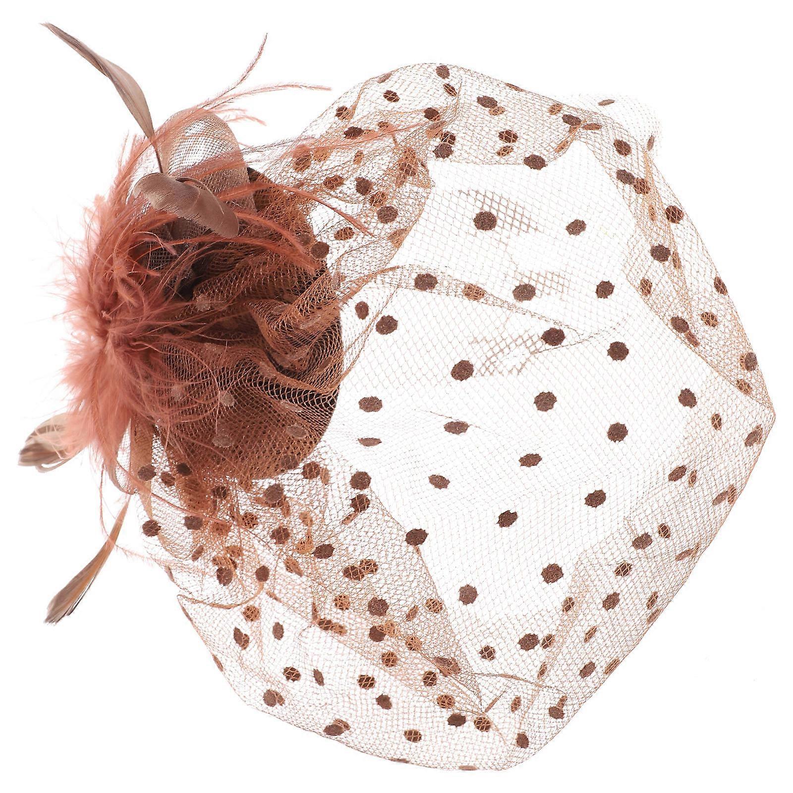 Coffee Mesh Fascinator Hat for Decoration with Pearl and Plumage Details Lightweight and Comfortable