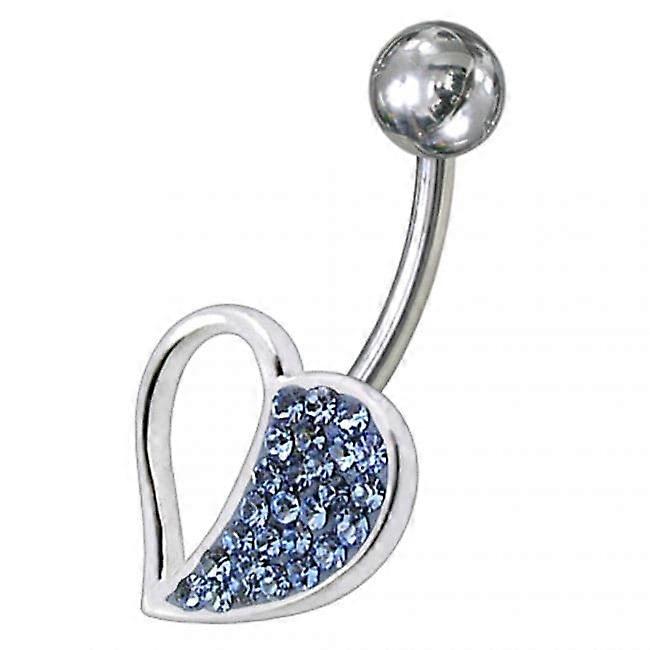 Fancy Jewelled Half Heart Ss Banana Bar Navel Belly Ring