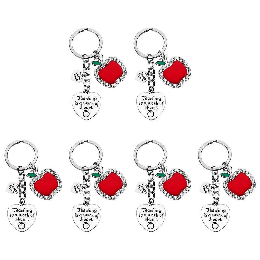 Teacher's Day Collection Chain Apple Shape Decorative Key Chain Assorted Color 8x5.5cm Hold House and Car Keys 6Pcs