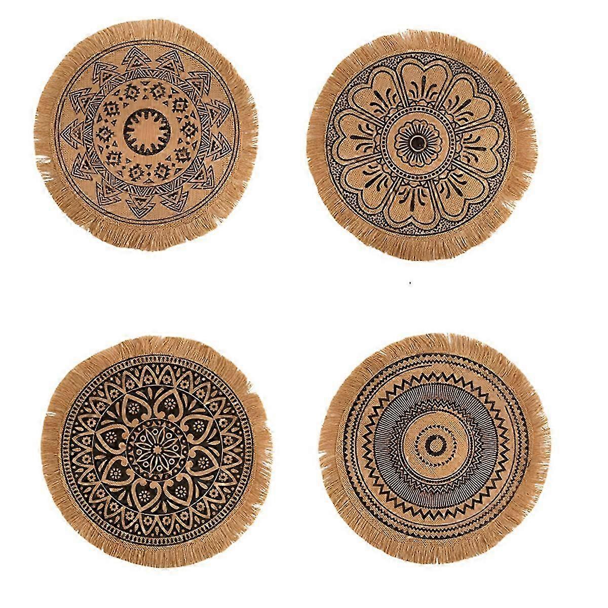 Bohemian style Round calding-proof dining mat black