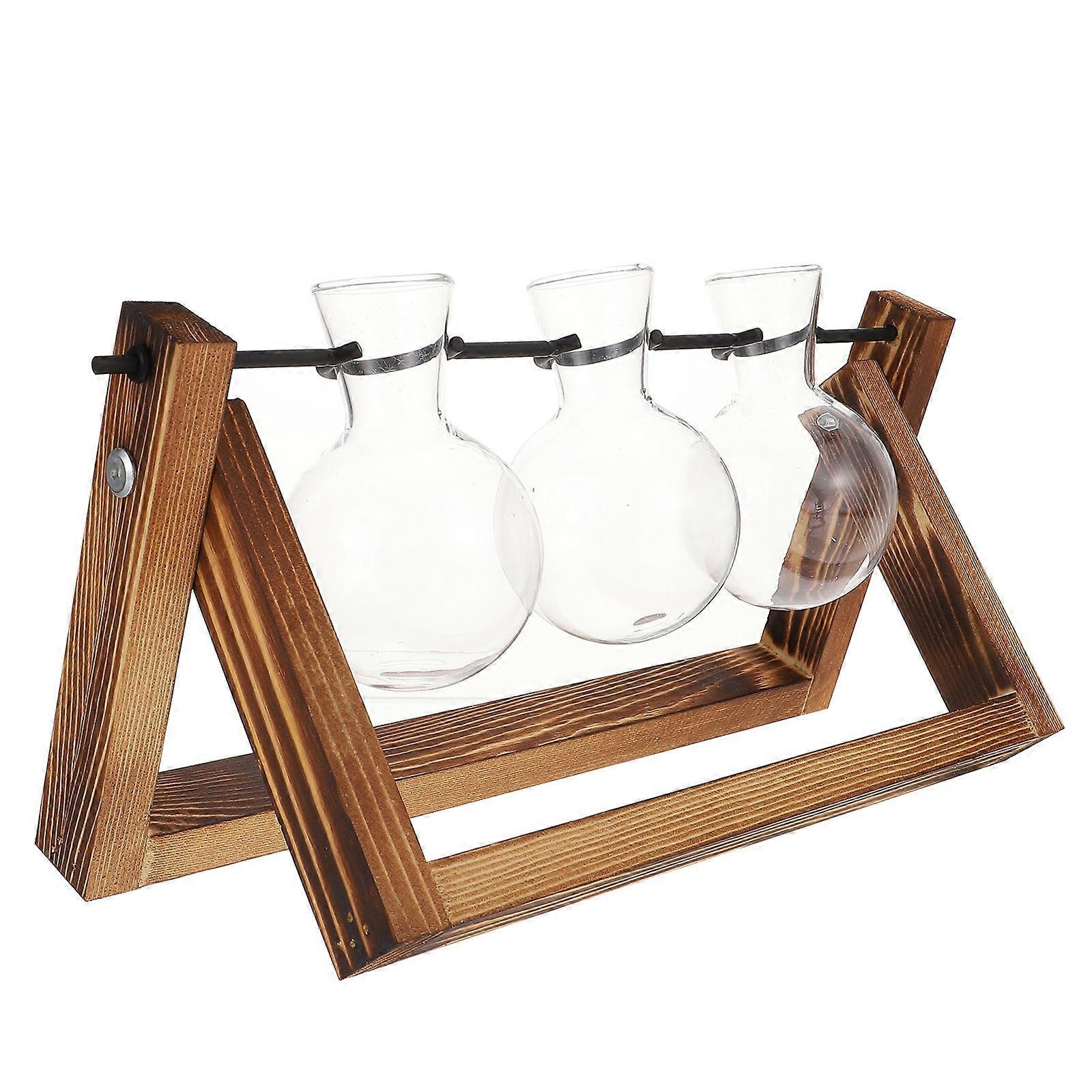 Retro Tabletop Bulb Terrarium with Wooden Stand for Decoration Use Composite Material