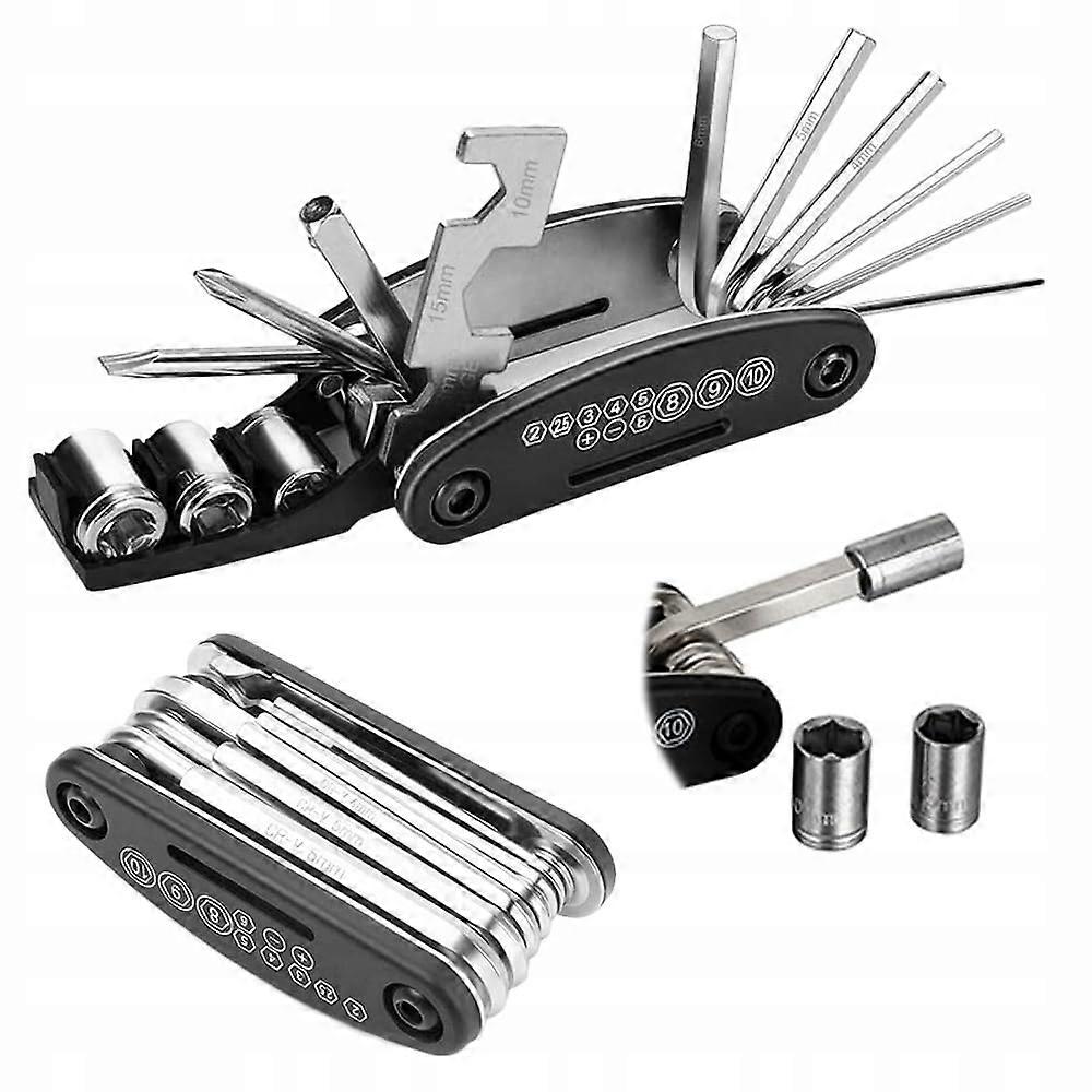 16 in 1 Bicycle Multi Tool Set Portable Foldable Repair Tool for Road Bikes Black Durable Multifunctional Design