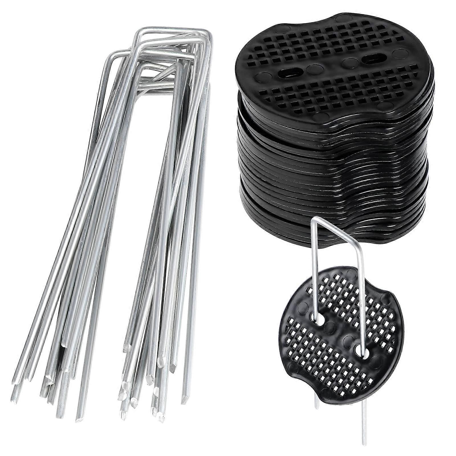 Ground Pegs for Weed Control Fabric, Includes 30 Steel Pegs and 30 Buffer Discs