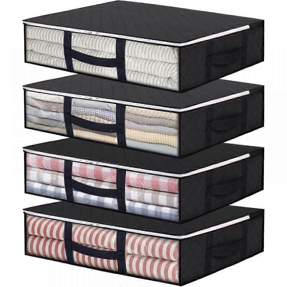 Paquet de 4 sacs de rangement pliables de 40 L avec fenêtre transparente et poignées renforcées