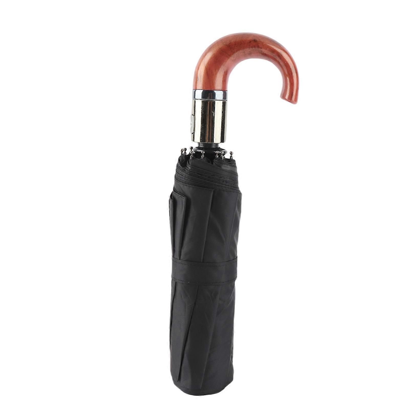 Automatic Folding Umbrella 10 Ribs Triple Folding Imitation Wood Handle Auto Open Close Umbrella for Outdoor Gift