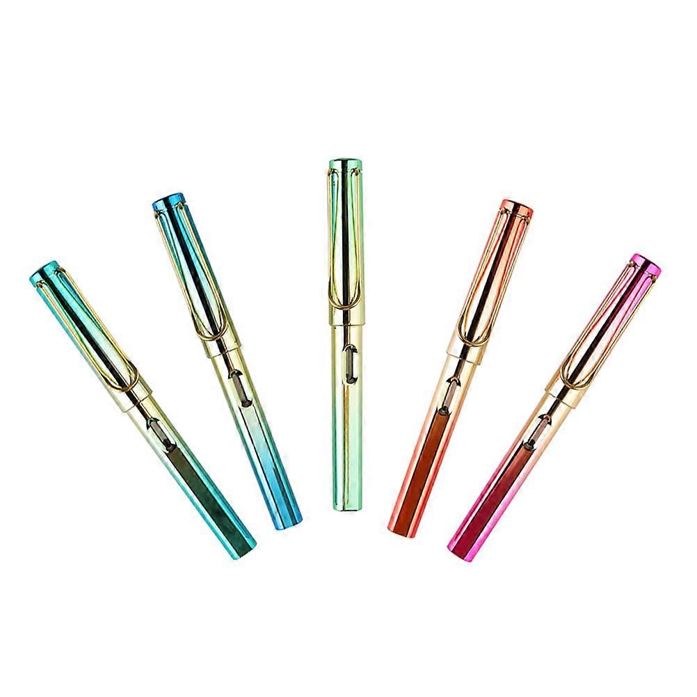 Fountain Pen Kid Plastic Metal Refillable Writing Pen Students Practice Calligraphy 5Pcs