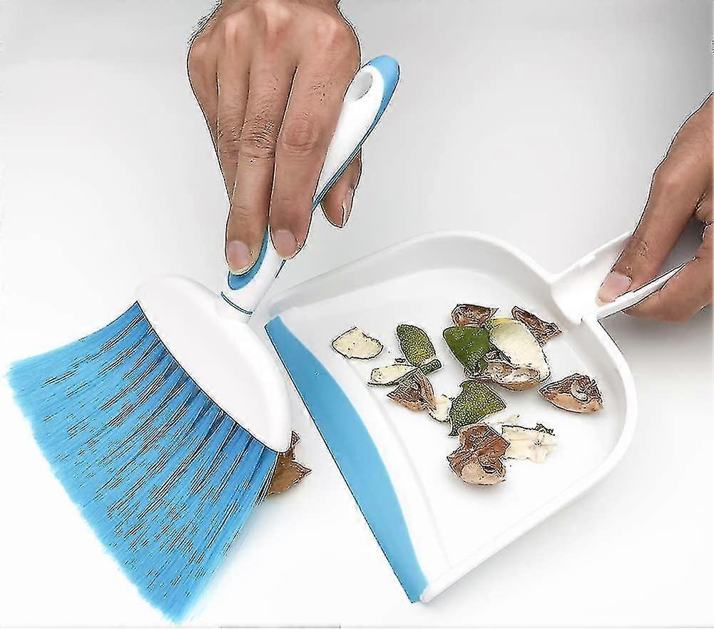 Small Broom and Dustpan Set with Mini Dustpan and Brush, Whisk Broom Ideal for Home Cleaning, Suitable for Various Brands (Blue)
