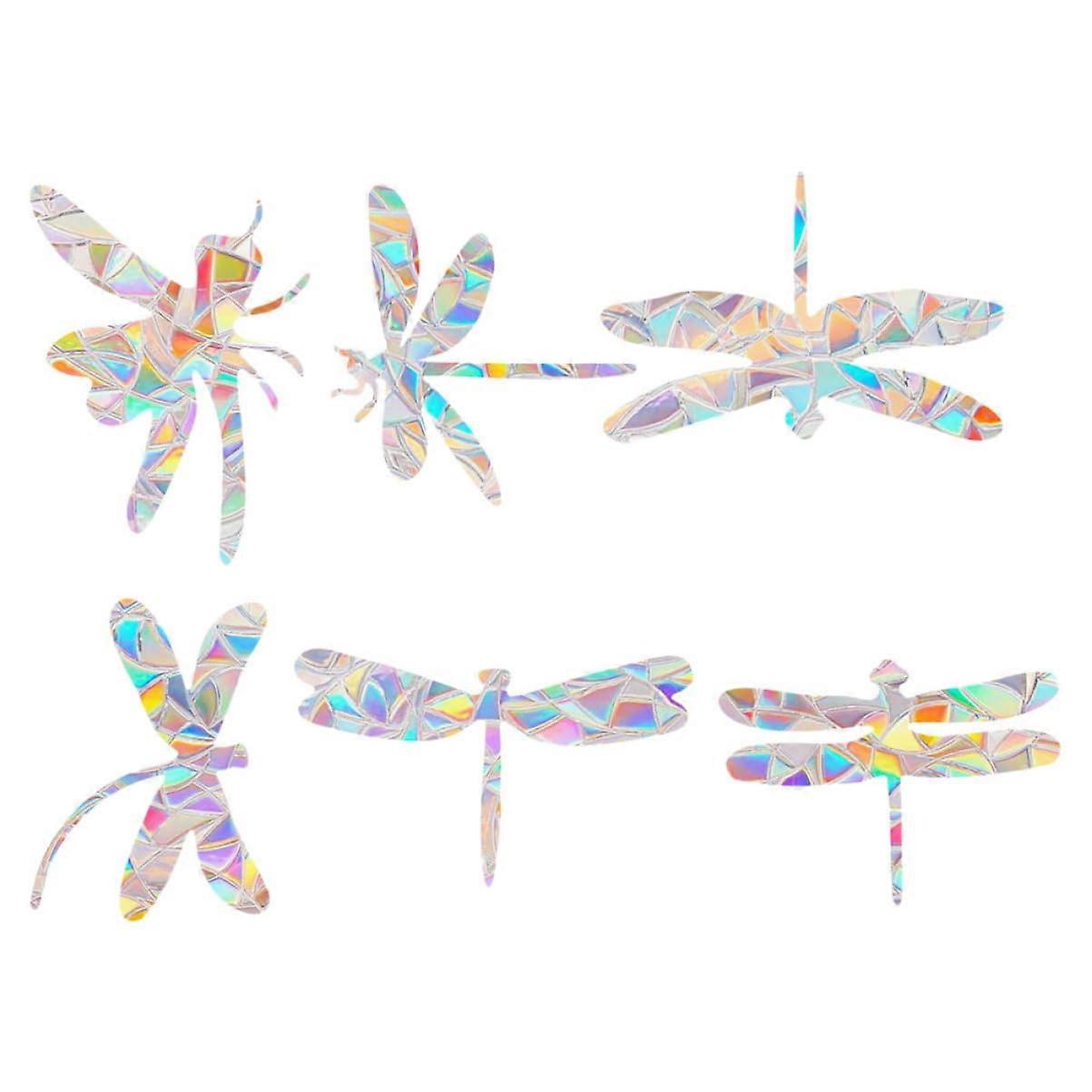 6 x Static Adhesive Bird Stickers for Window Anti-Collision Decoration, Home Prism Window Decals, Clear Design