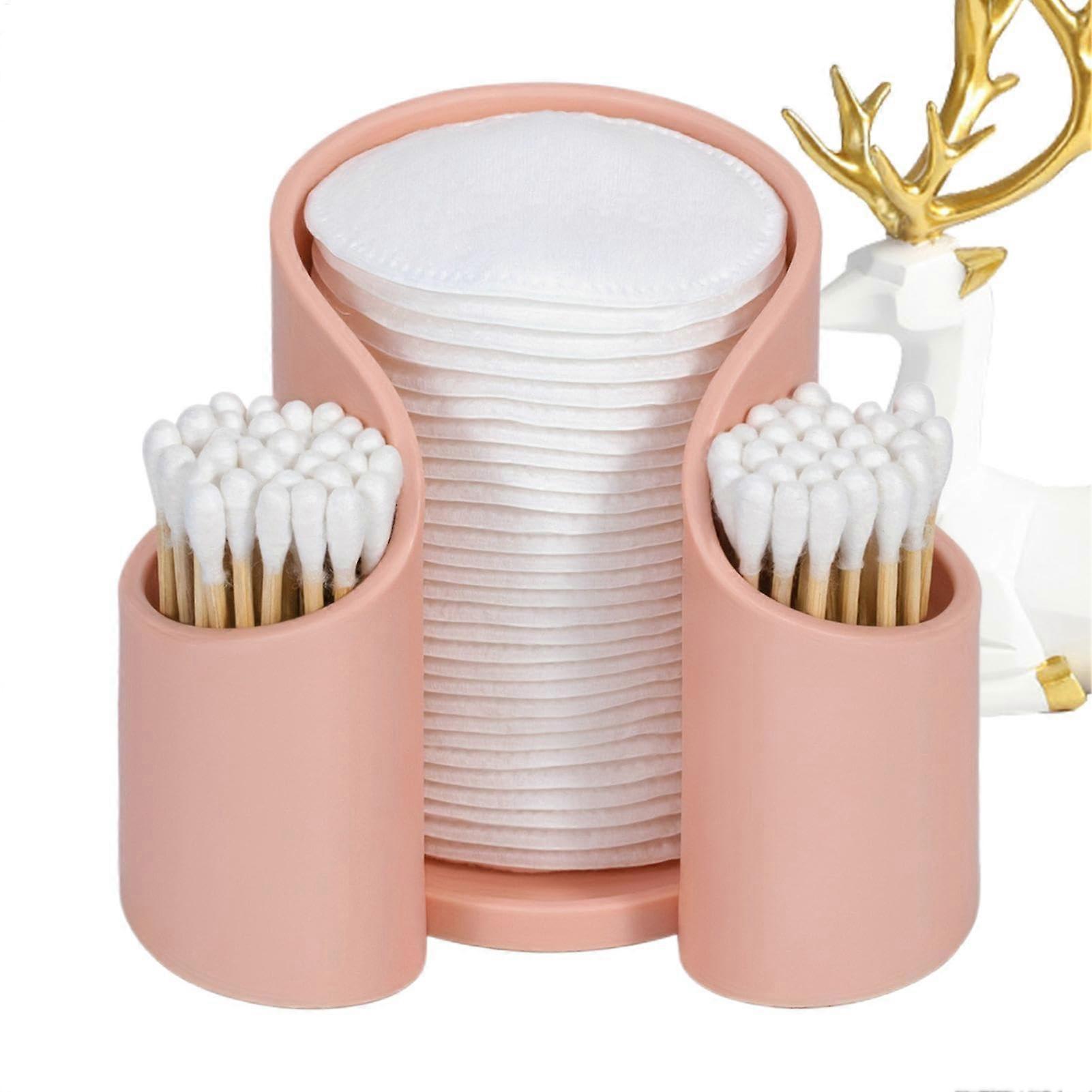 Cotton Swab Dispenser, Desktop Qtip Holder, Pink Makeup Organizer for Cotton Pads, Cups, and Dental Floss