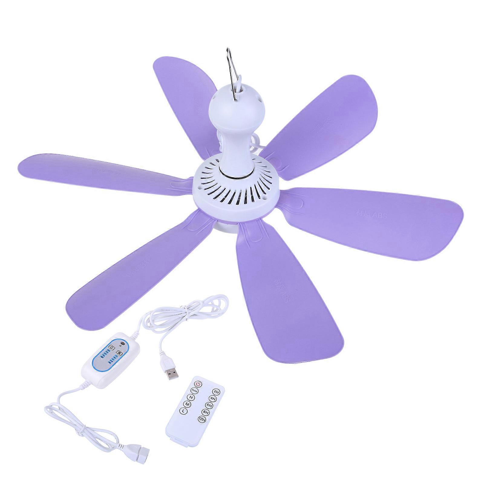 Quiet 6 Blade USB Powereds Ceiling Fan With Remote Controls 4 Speed Timers For Camping Tent Dormitory Bed Office Use
