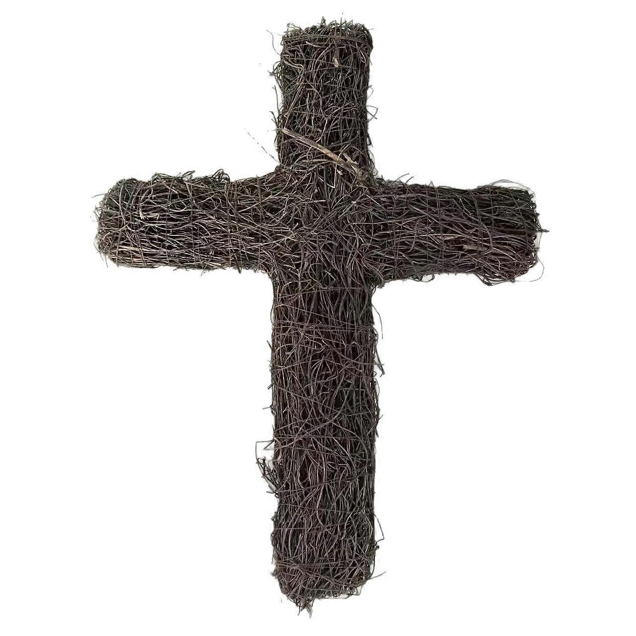 Cross Wall Decor: Hand Woven Rattan Grapevine Cross Wreath Frame - Rustic Wall Hanging Rattan Crucifix Decor for Easter Party Weddings