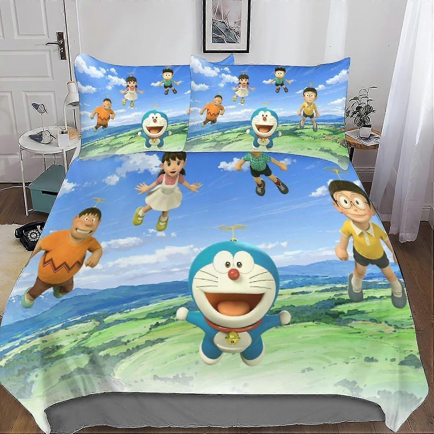 Conjunto de capa de edredom de anime bonito de 3 peças com fecho de zíper Microfibra macia adequada para crianças