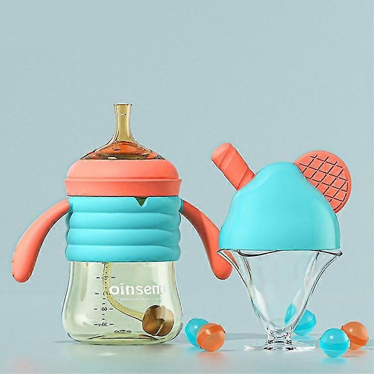 Cute Baby Straw Water Bottle Sippy Cup 300ml (No FDA Certification, BPA Free) - For Certain Brand - Green