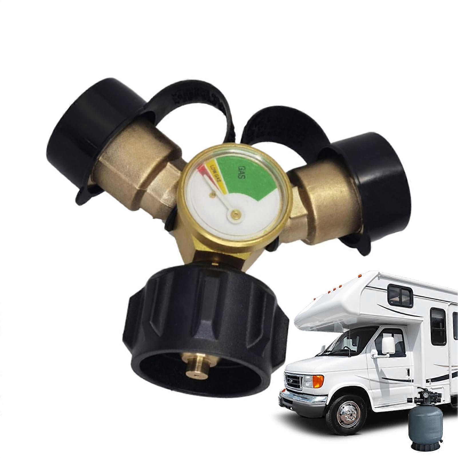 Bottle divider, double connection for gas cylinder with pressure gauge Shutoff valve, brass, waterproof