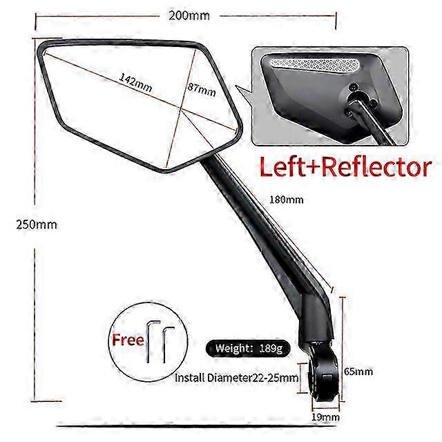 Justerbart bakspeil for sykkelstyre, egnet for ulike sykler, scootere og e-sykler med vidvinkelrefleksjon