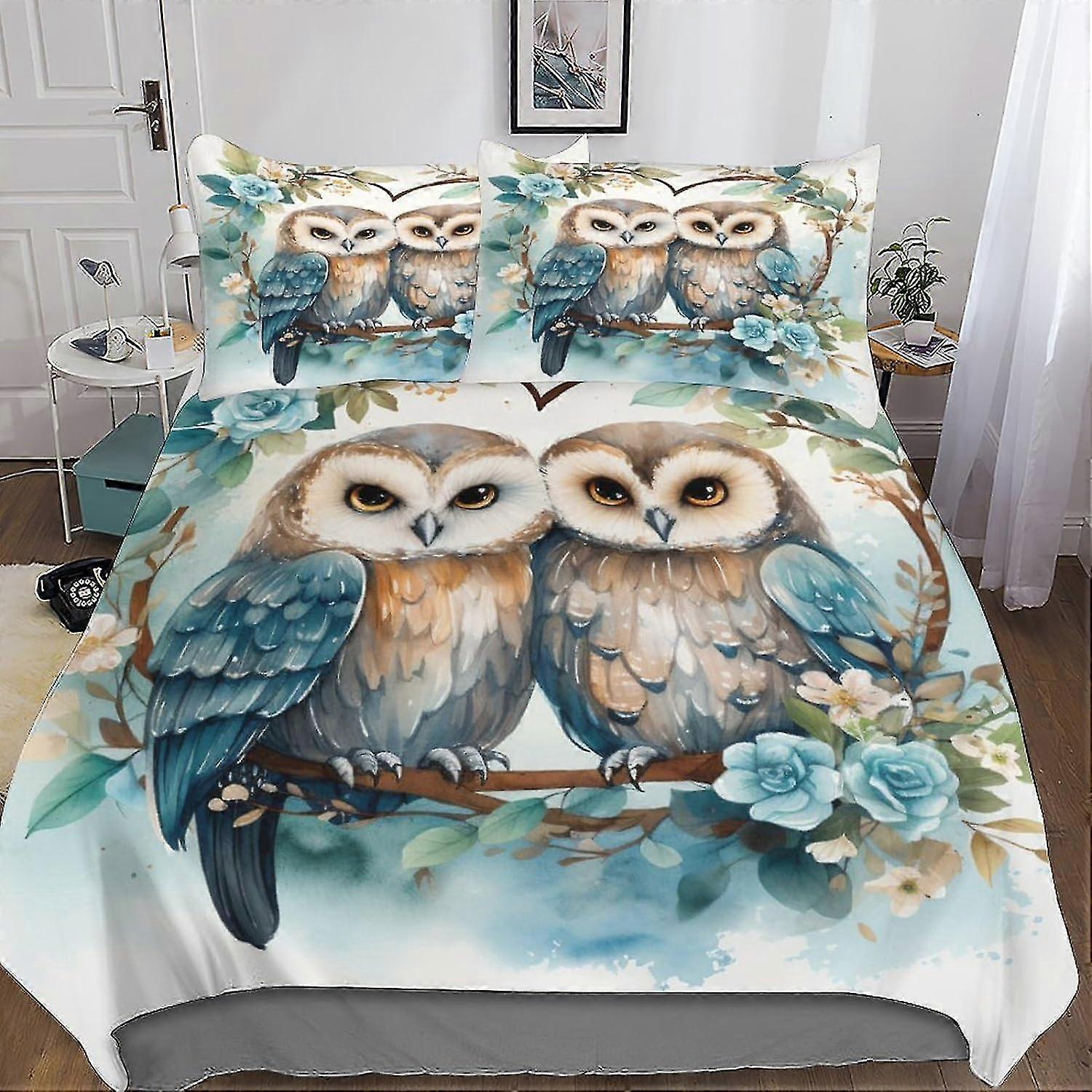 Conjunto de capa de edredom impresso em 3D com design de coruja Escovado Microfibra Macio Capas de colcha de animais Conjuntos de cama de qualidade de hotel de fácil cuidado com fronha 3 tortas