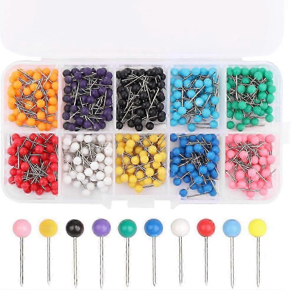 500 Round-Head Map Pushpins in 10 Colours for Travel Marking