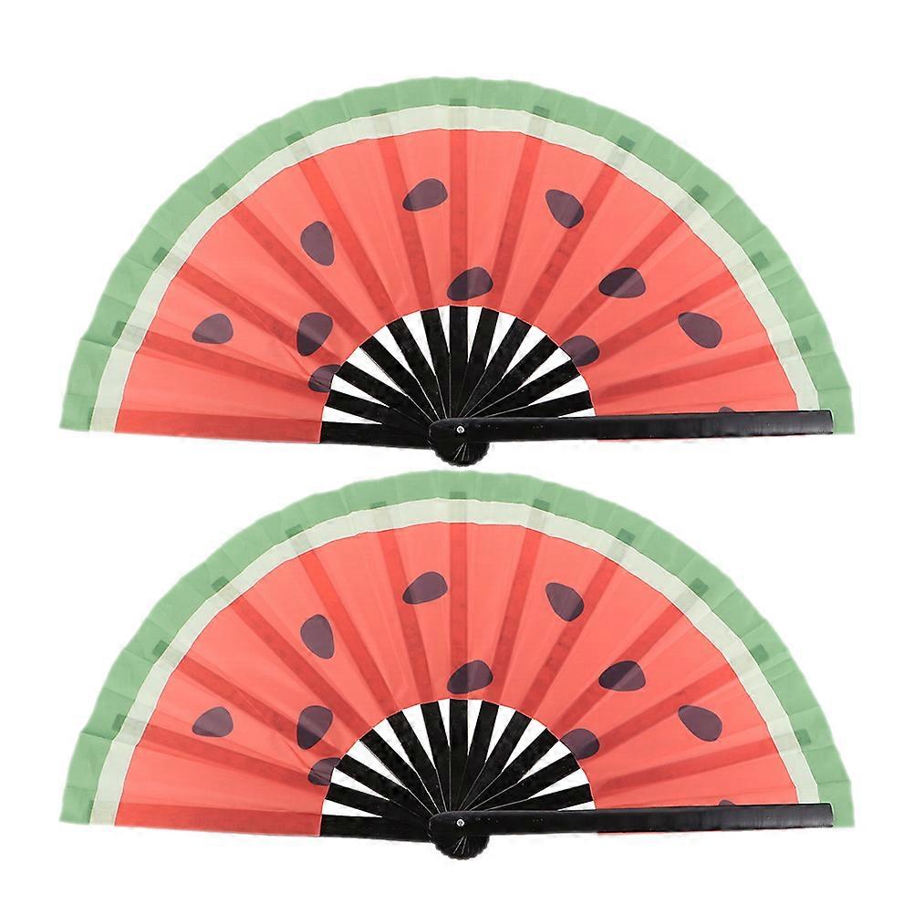 Japanese Style Watermelon Folding Hand Fans Set of 2 Large Fans for Festivals, Dancing, Parties, and Costumes Craftsmanship