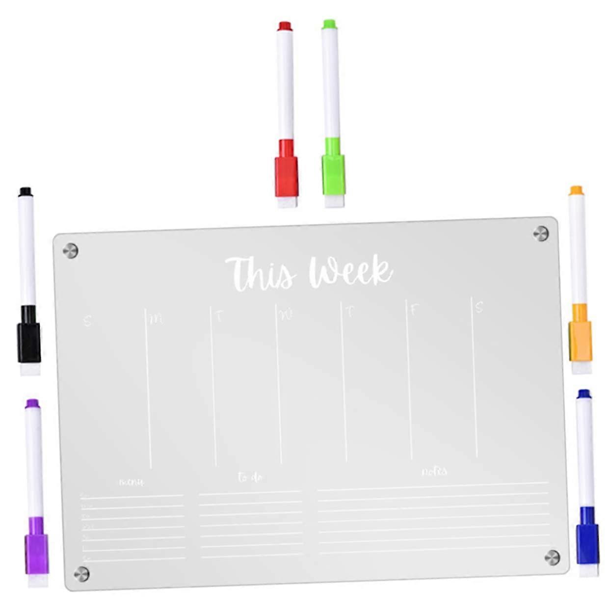 1Set Acrylic Dry Erase Memo Board with Magnet, Clear Weekly Planner, Writable Fridge Whiteboard for Notes and Reminders, Includes Dry Erase Markers