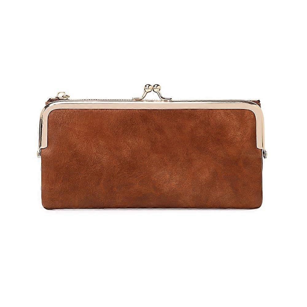 Plaincolored, multifunctional long wallet, vintage clutch, coin purse, ladies card holder, zipper 2PCS Qb332brown