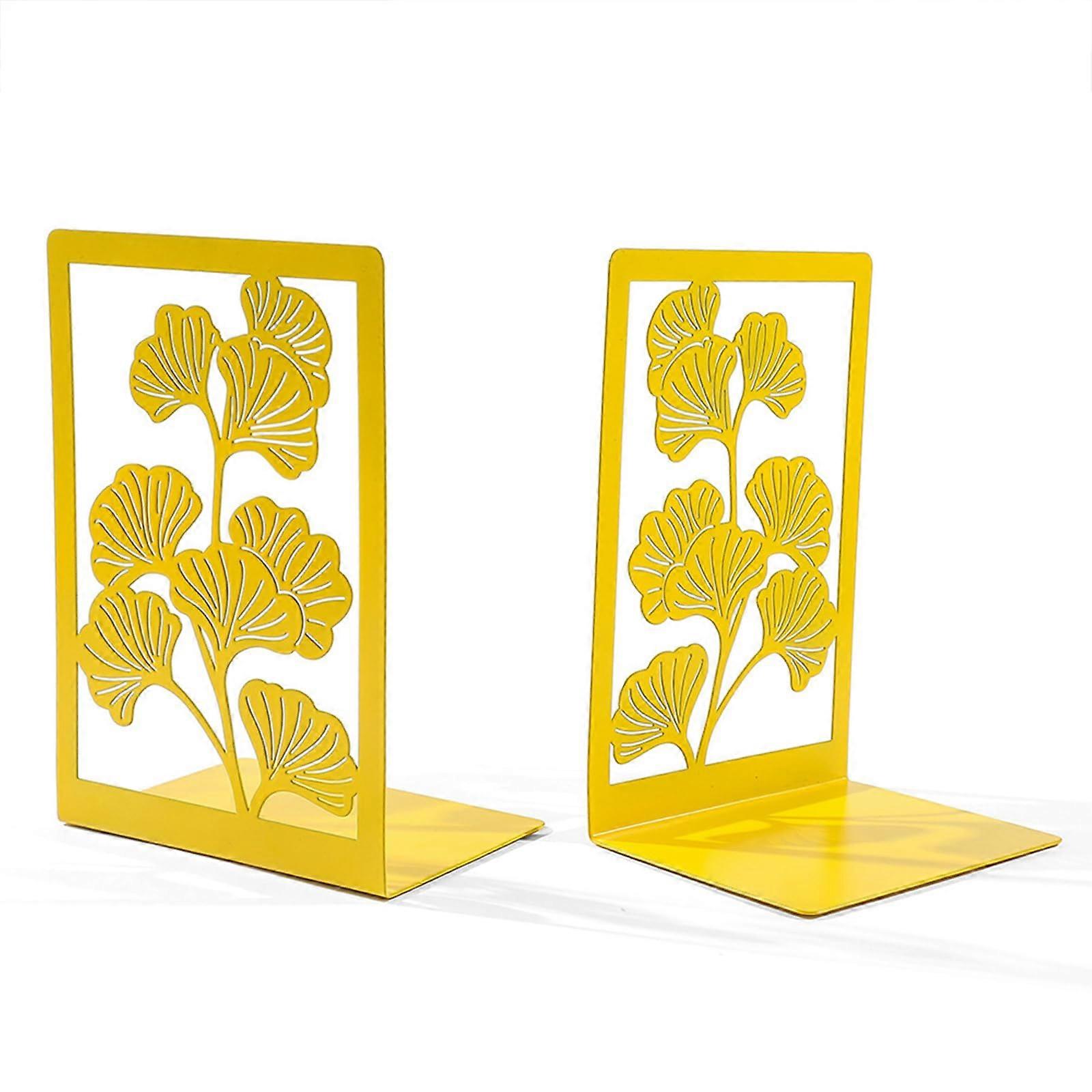 Metal Bookends for Shelves, Decorative and Durable, Non-Slip Design, Yellow Color, Set of 2, Home Office Storage