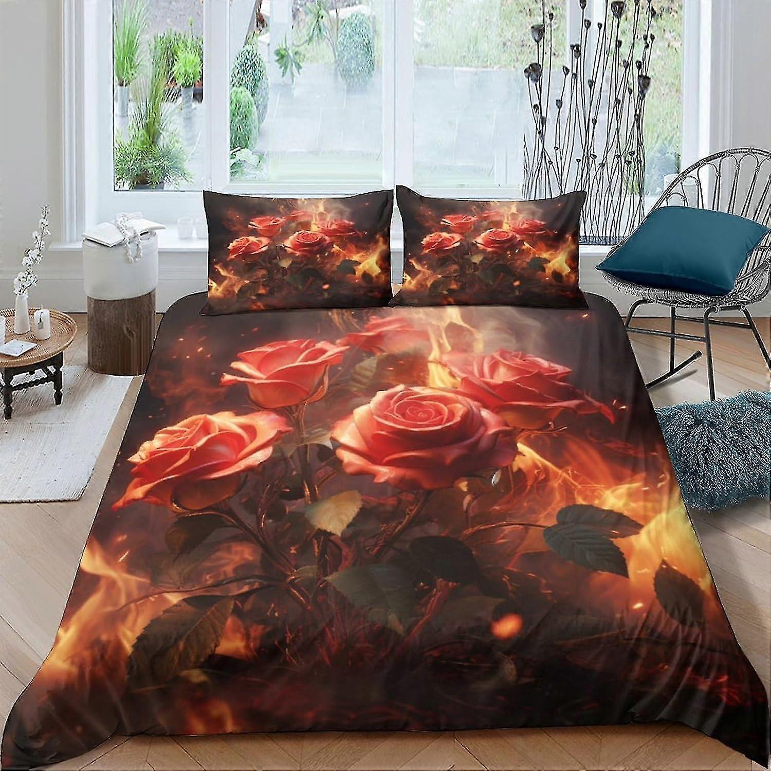 Conjunto de Capas de Colcha Flame Rose 3 Peças Conjunto de Capas de Edredom Microfibra Macias Hipoalergênicas com Fronhas Correspondentes