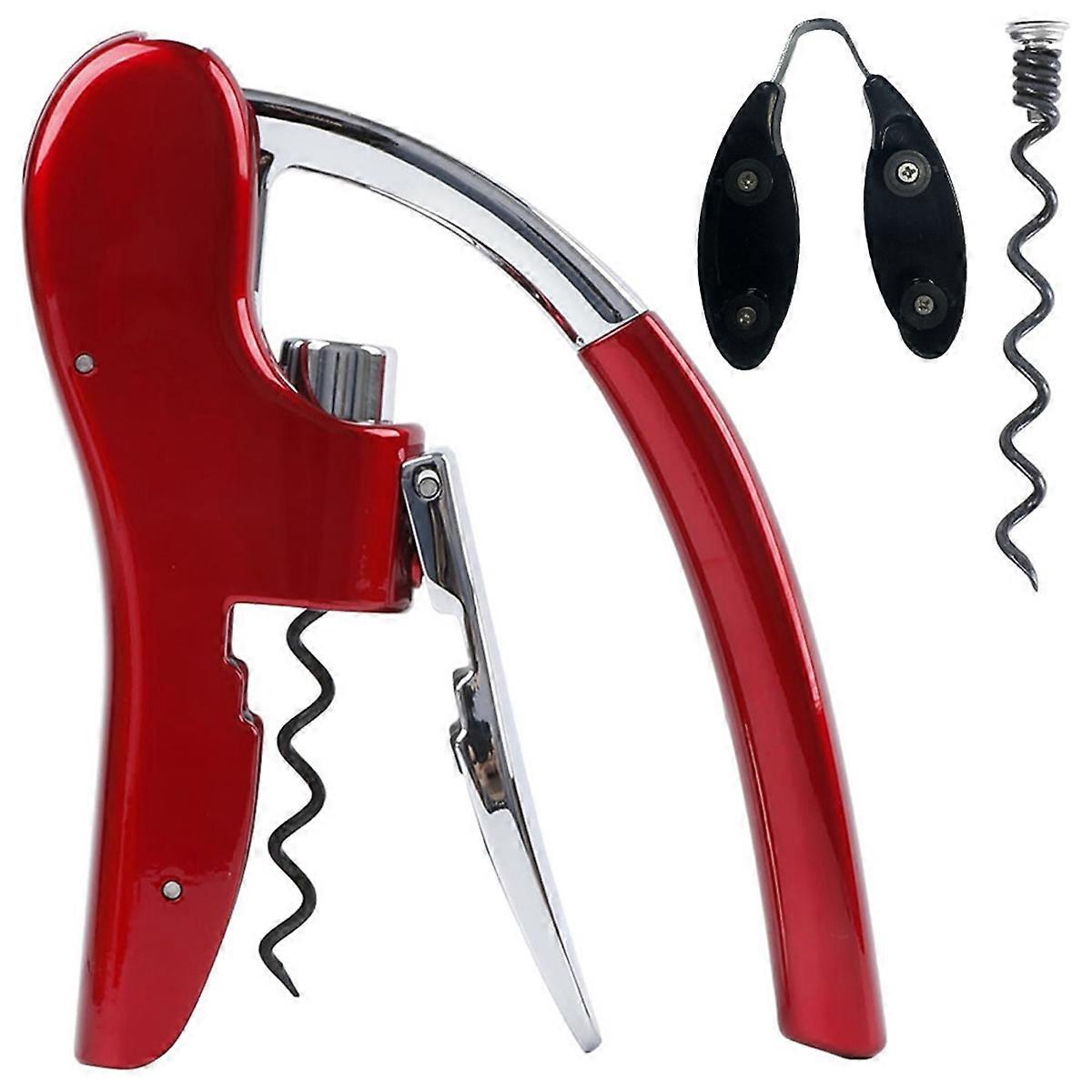 Stainless Steel Wine Bottle Opener, Vertical Lever Corkscrew with Built in Foil Cutter Design, Manual Corkscrew Red