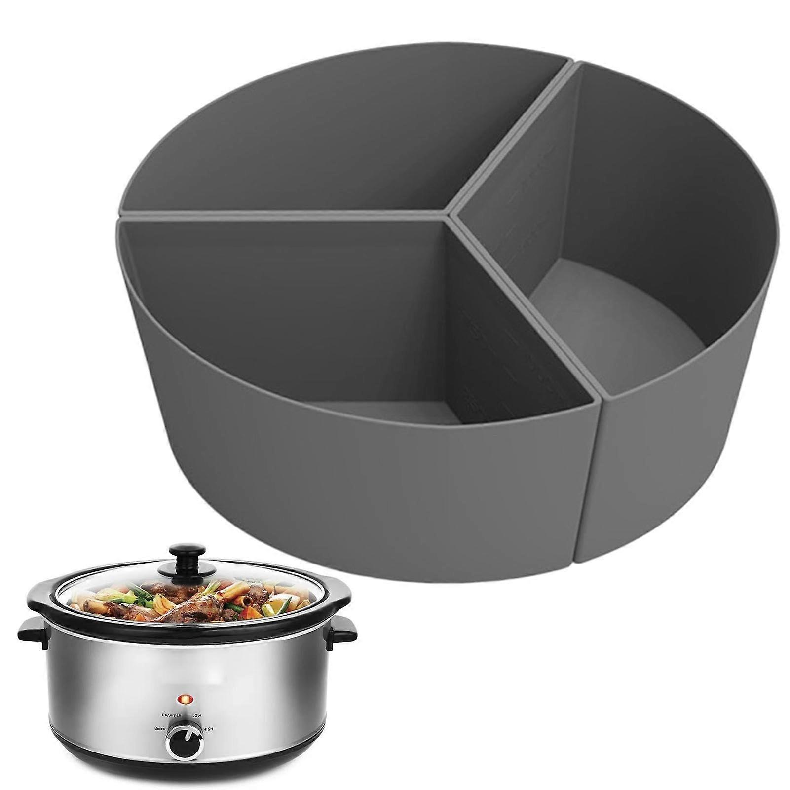 Silicone Slow Cooker Divider, Reusable 3-Way Separator, Round and Oval, Grey