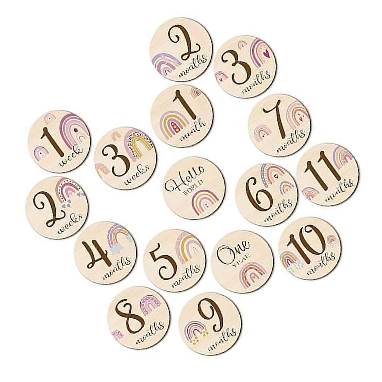 Wooden Growth Cards for Newborns Infants with Animal Number Pattern for Monthly Photoshoots Props Multicolor