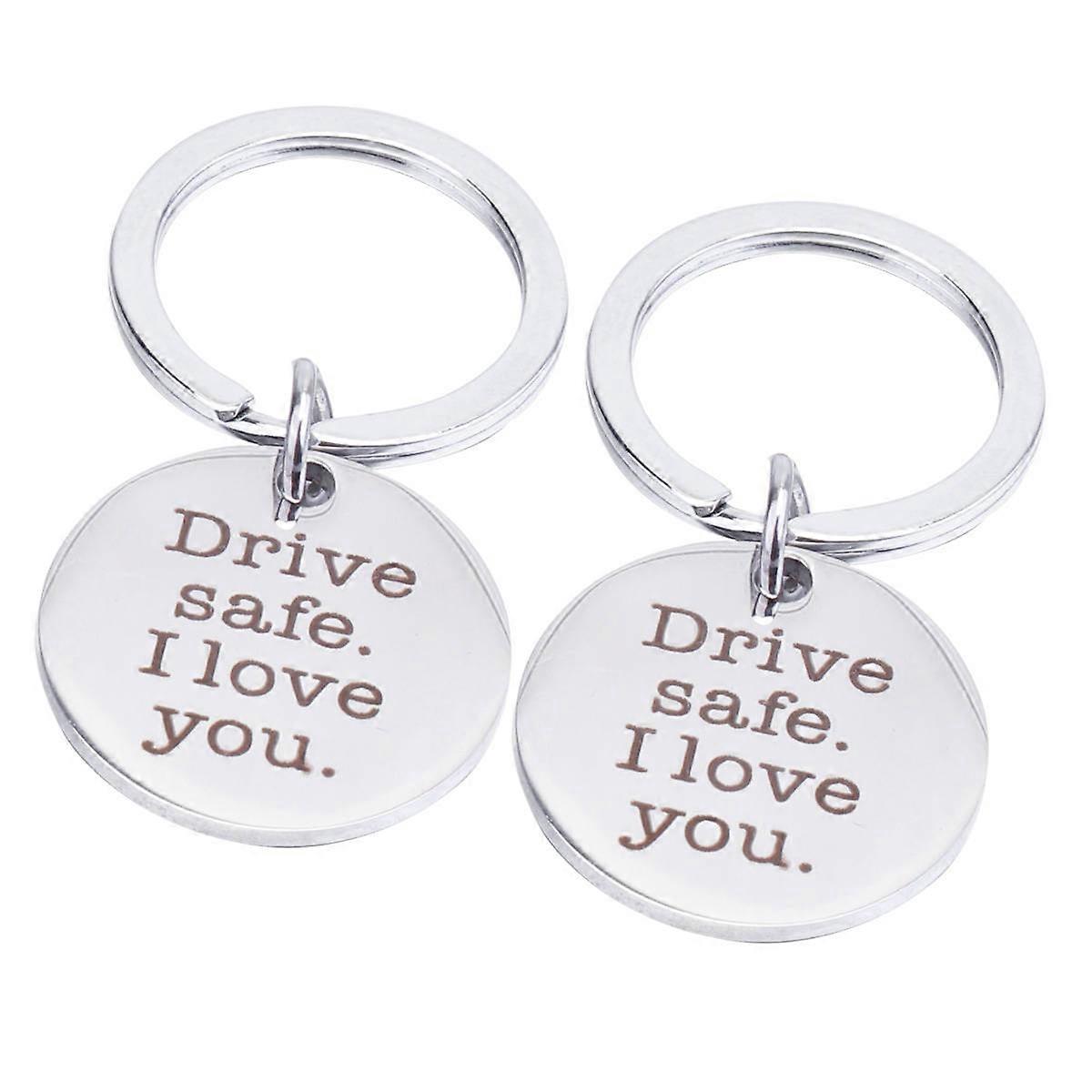 Couple Keyrings Silver Keychain Drive Safe Letter Printing Hanging Organizing Keys 2pcs For Valentine's Day