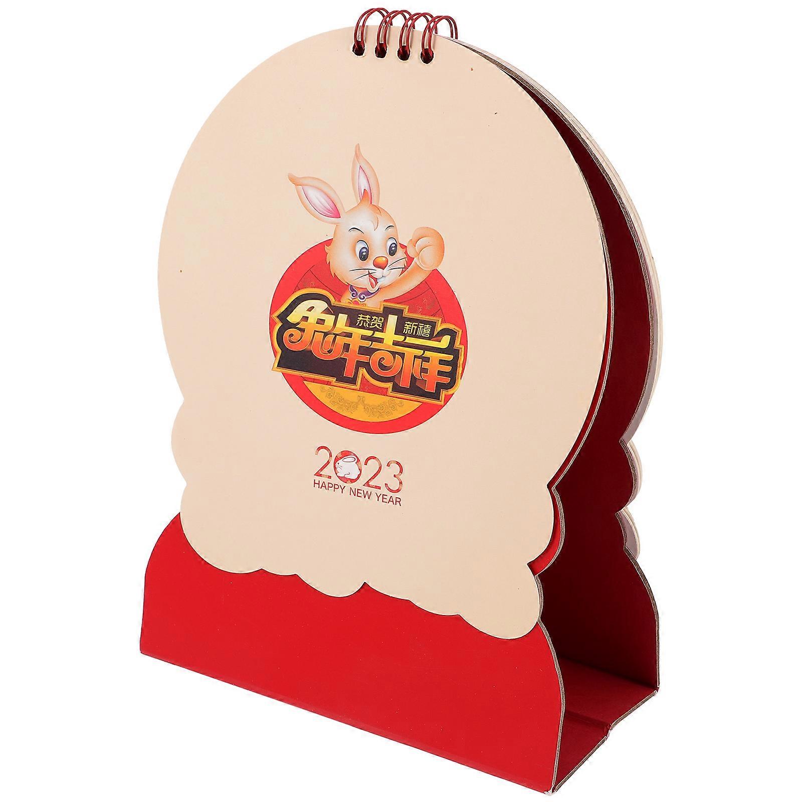 Rabbit Year Desk Calendar Ornament with Perforated Monthly Pages, Cartoon Style Home Office Calendar for Management & Holiday Planning, Elegant Lunar