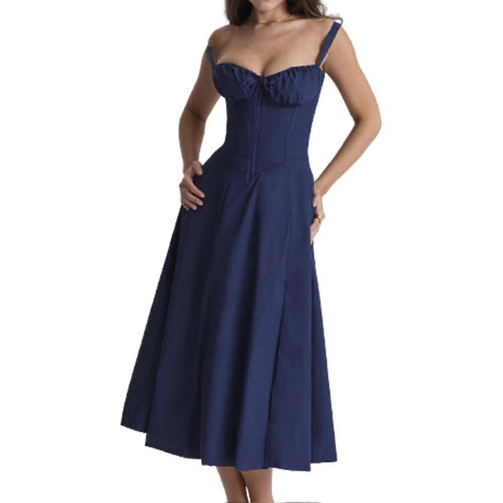 Lace-trim sundress for women with adjustable drawstring