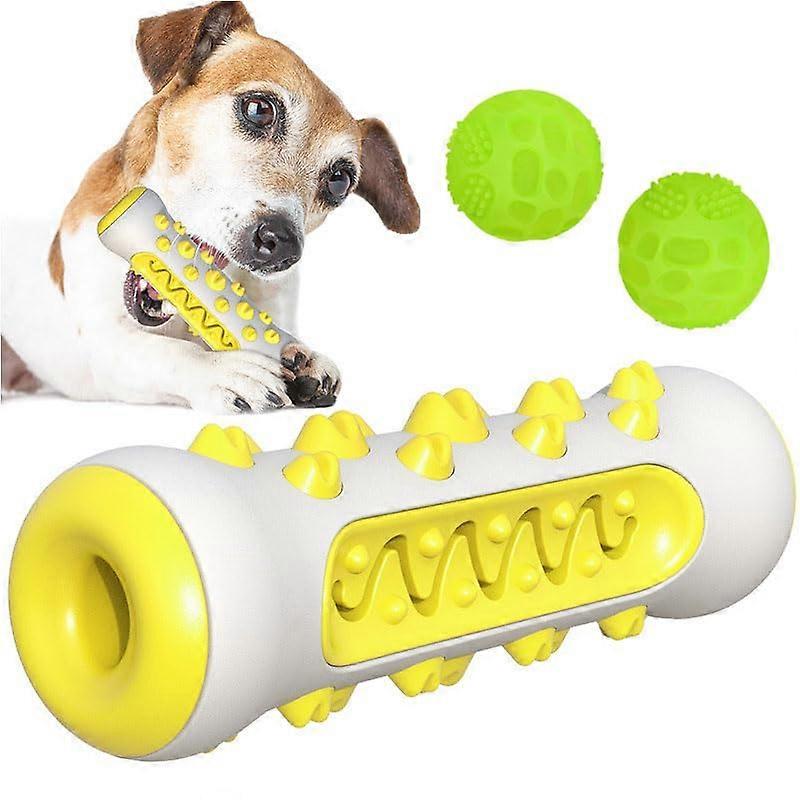 Indestructible Dog Toy, Squeaky Chew Bone for Teeth Cleaning, Blue & Yellow Dog Chew Toy with Glow Balls