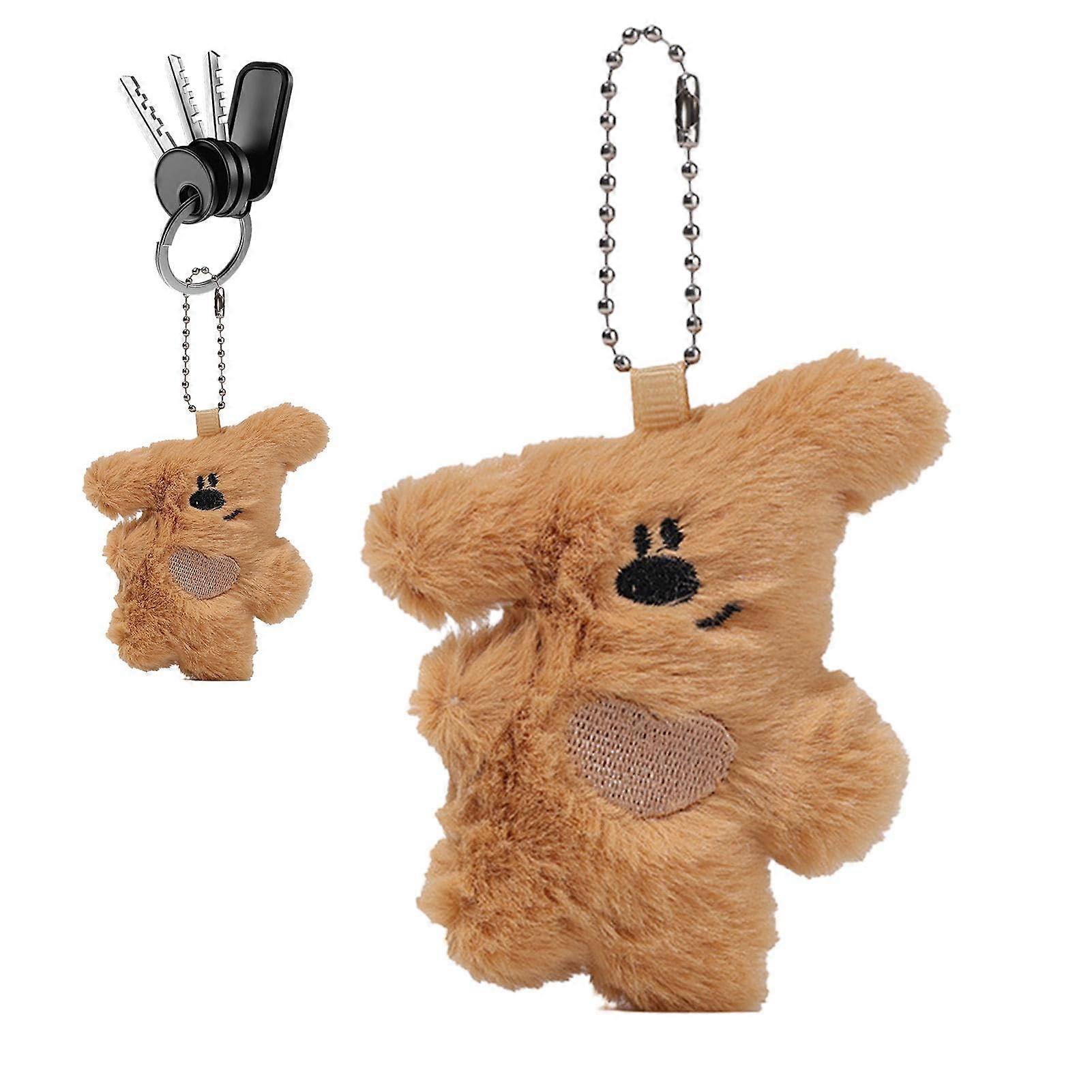 Plush Bear Bag Charm with Pearl Chain Light Brown