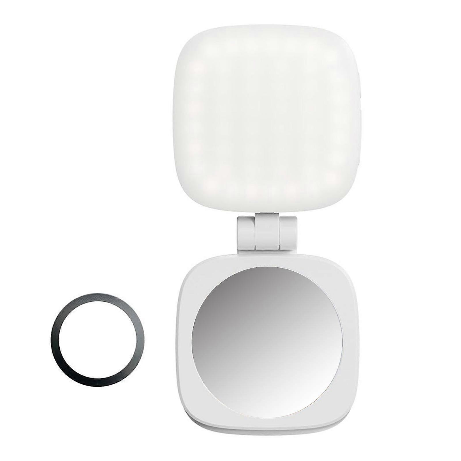 Magnetic Selfie Light Foldable Phone Fill Light with Mirror for Phone 16 15 14 360 Degree Rotating 5 Level Brightness White