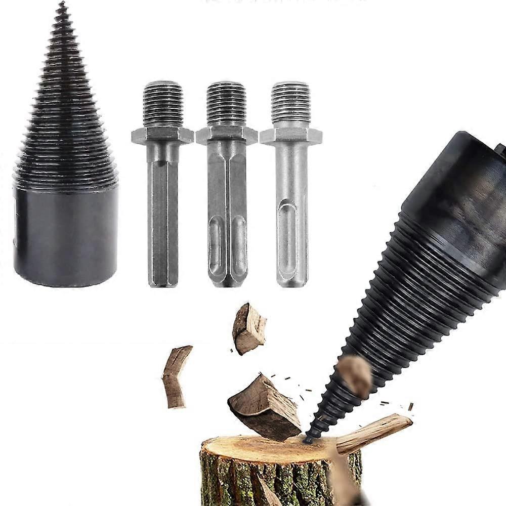 Firewood Splitter Drill, Wood Splitter Drill, Removable Electric Taper Drill, with 32 mm Splitting Screw Taper Wrench, Hexagonal, Round, Square