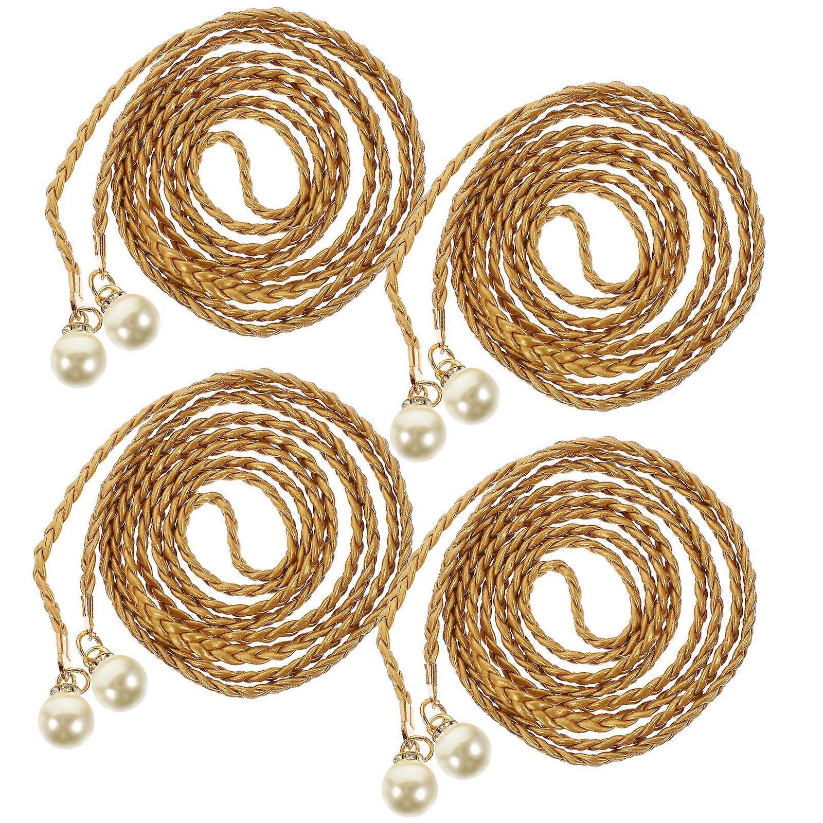 Curtain Tiebacks Woven Drape Holdbacks for Decoration Golden PU Color Simple Delicate Look 4 Pieces