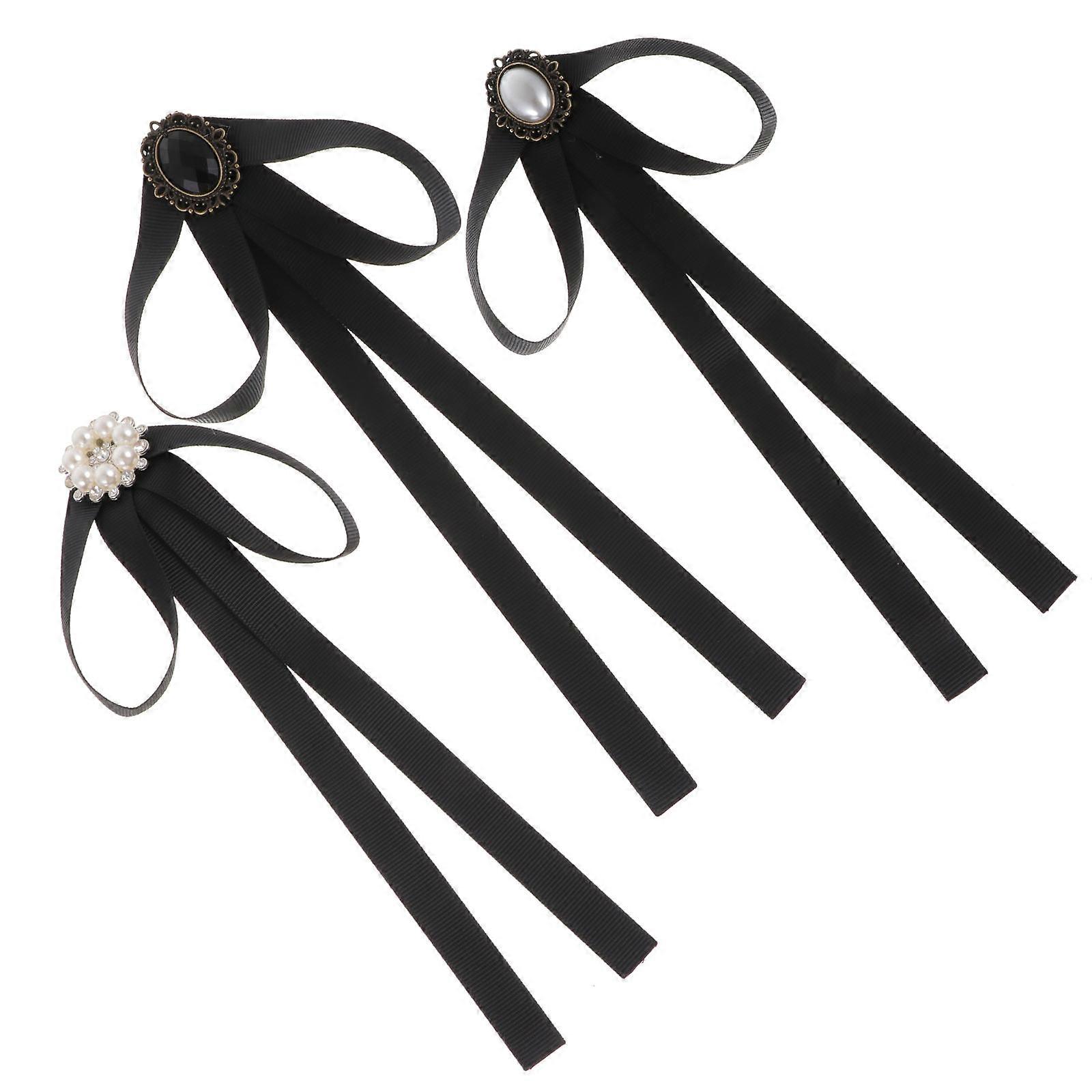 3pcs Elegant Women's Bow Neck Tie Black Accessories for Stand Up Collars Parties Daily Wear Comfortable Ribbon Material