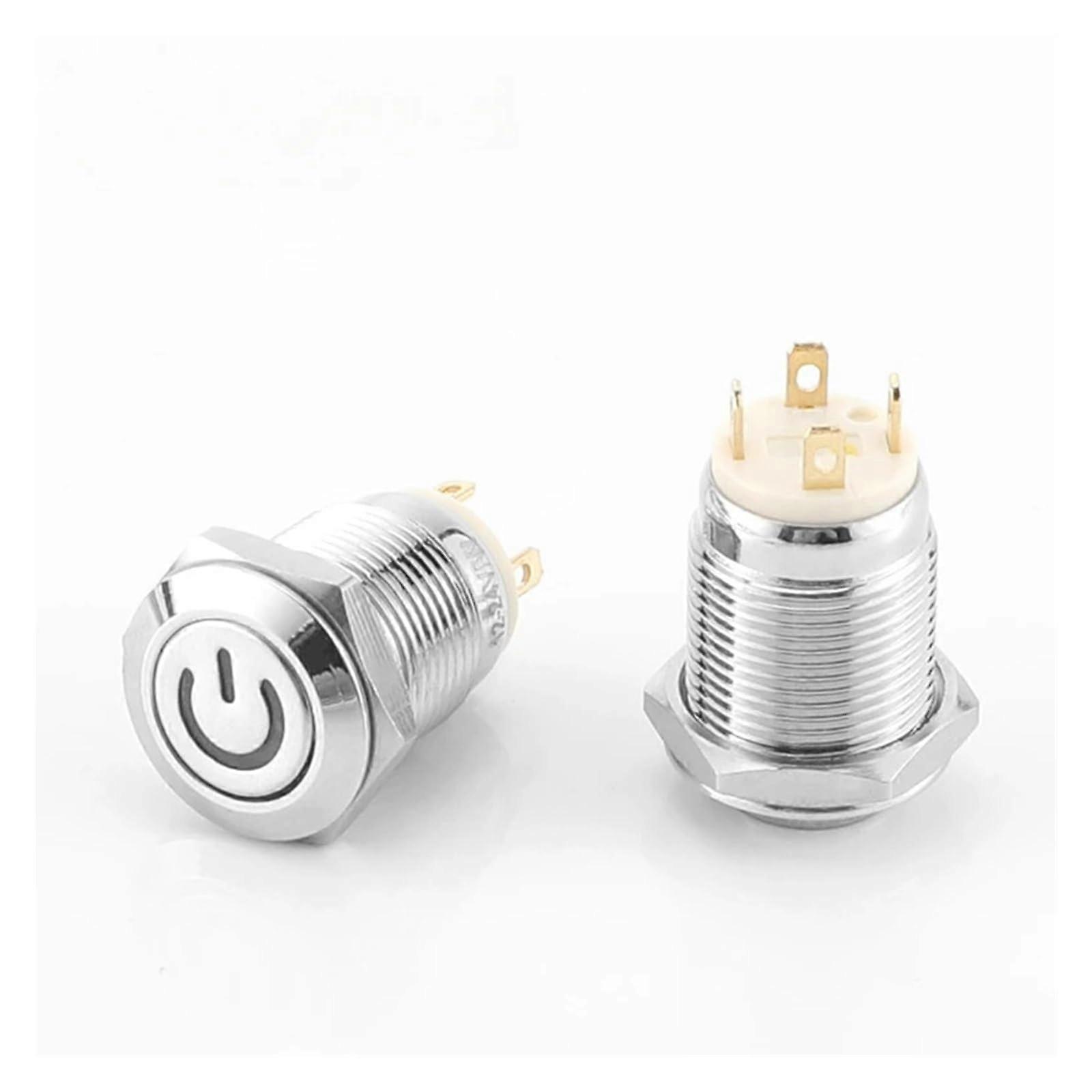 Metal Button Switch 12 mm Self-Resetting Push Button, Flat-Head, Circular Horn Button, Car Power Switch, 3V/6V/12V/24V