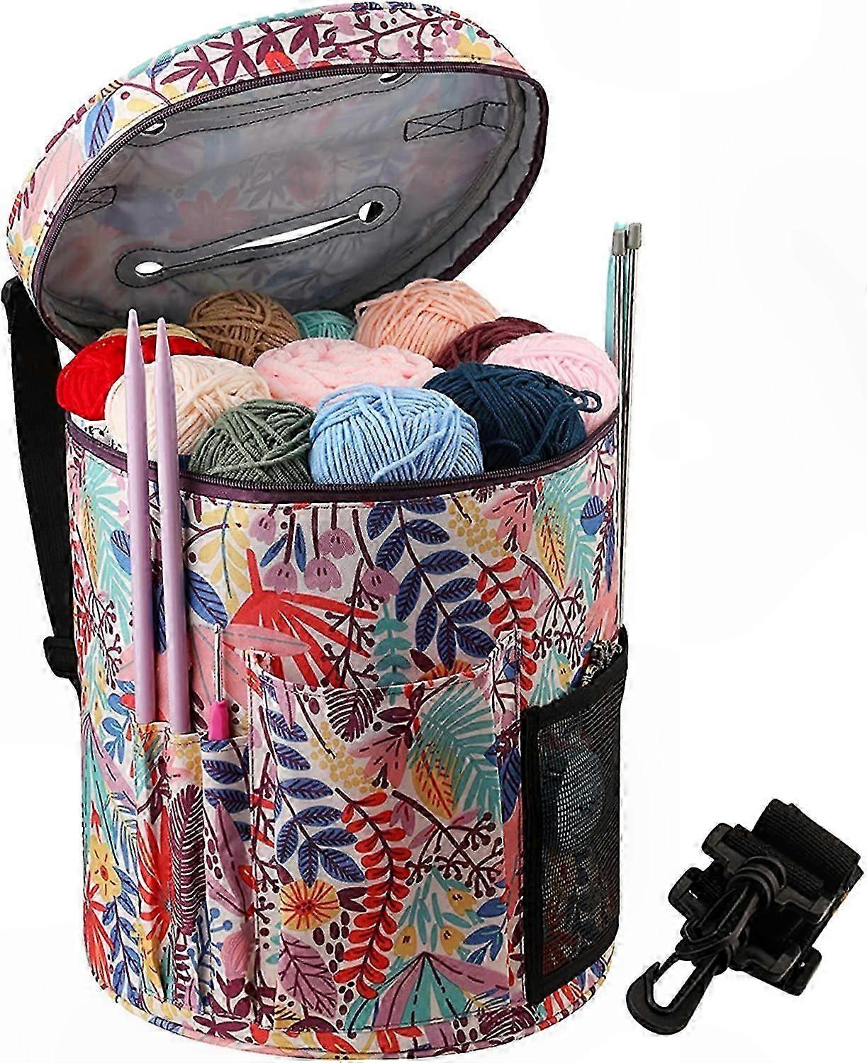 حقيبة منظم الغزل مع جيوب لتخزين ملحقات الحياكة والكروشيه