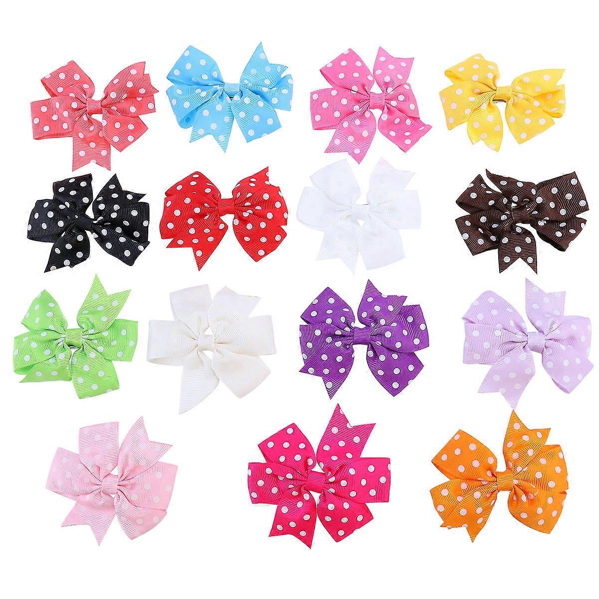 Assorted Color Bowknot Hair Clips with Durable Satin Ribbon and Metal for Babies 7*8cm