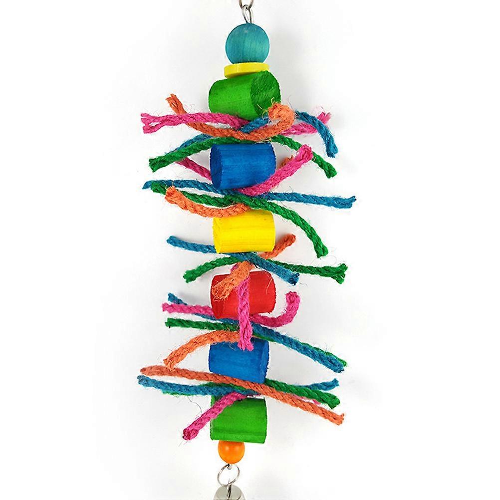 Colorful Hanging Parrot Toy with Wood Blocks for Chewing and Playing Multi hemp rope 7.87 Inches