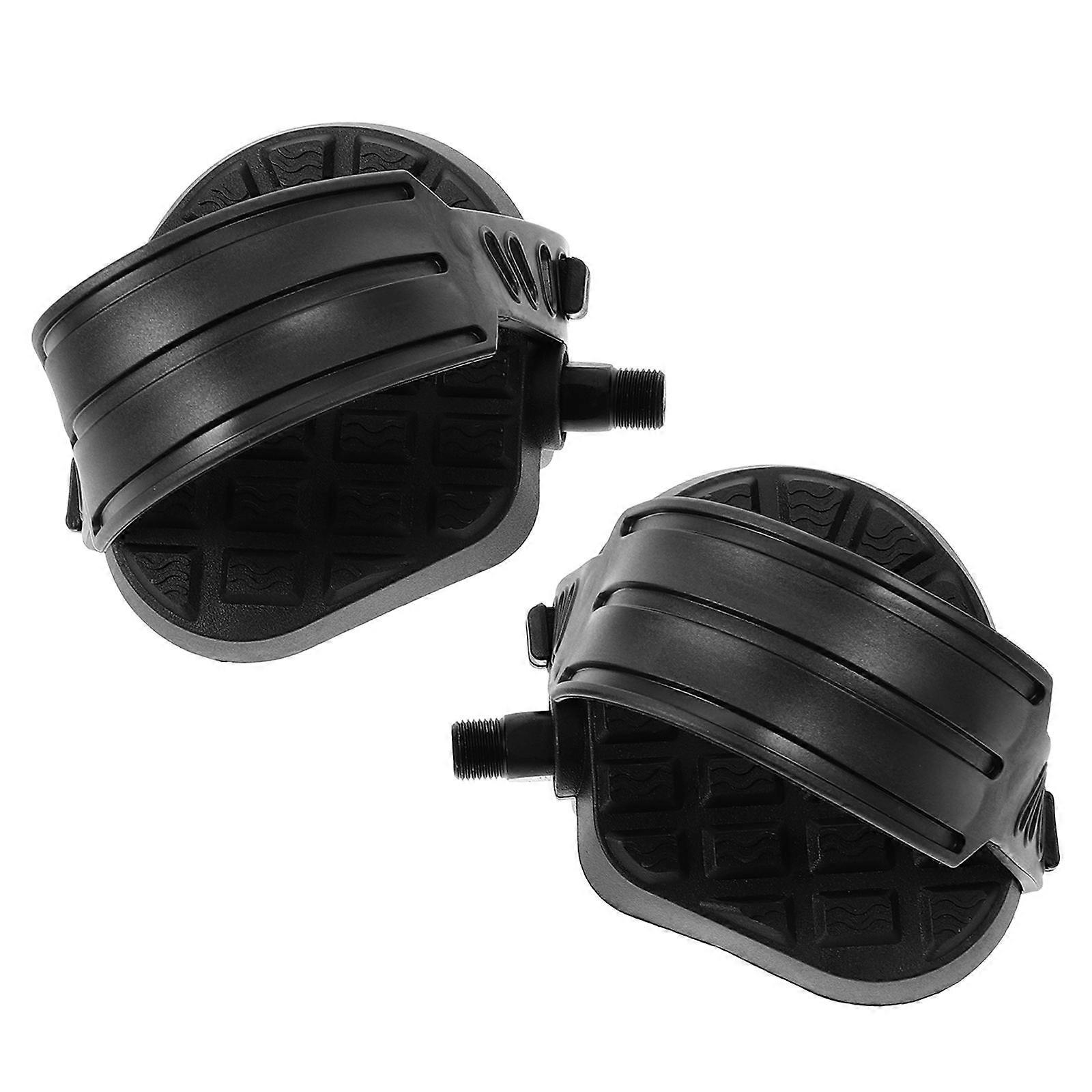 Black Plastic Bike Pedals with Strap for Indoor Cycling and Exercise Compatible with Most Bikes 2pcs