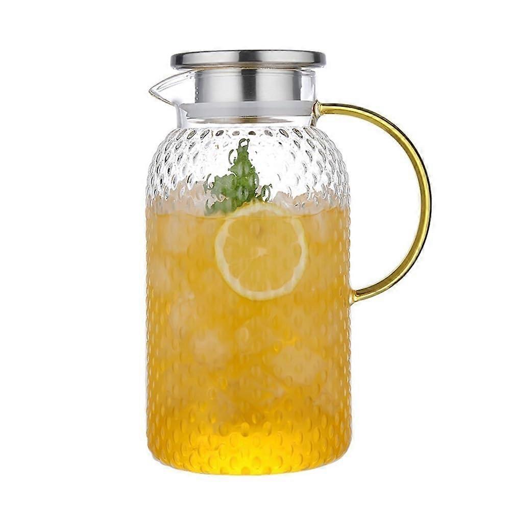 Water Jug Refrigerator Water Carafe 1.9L Glass Kettle with Lid and Handle for Hot and Cold Beverages
