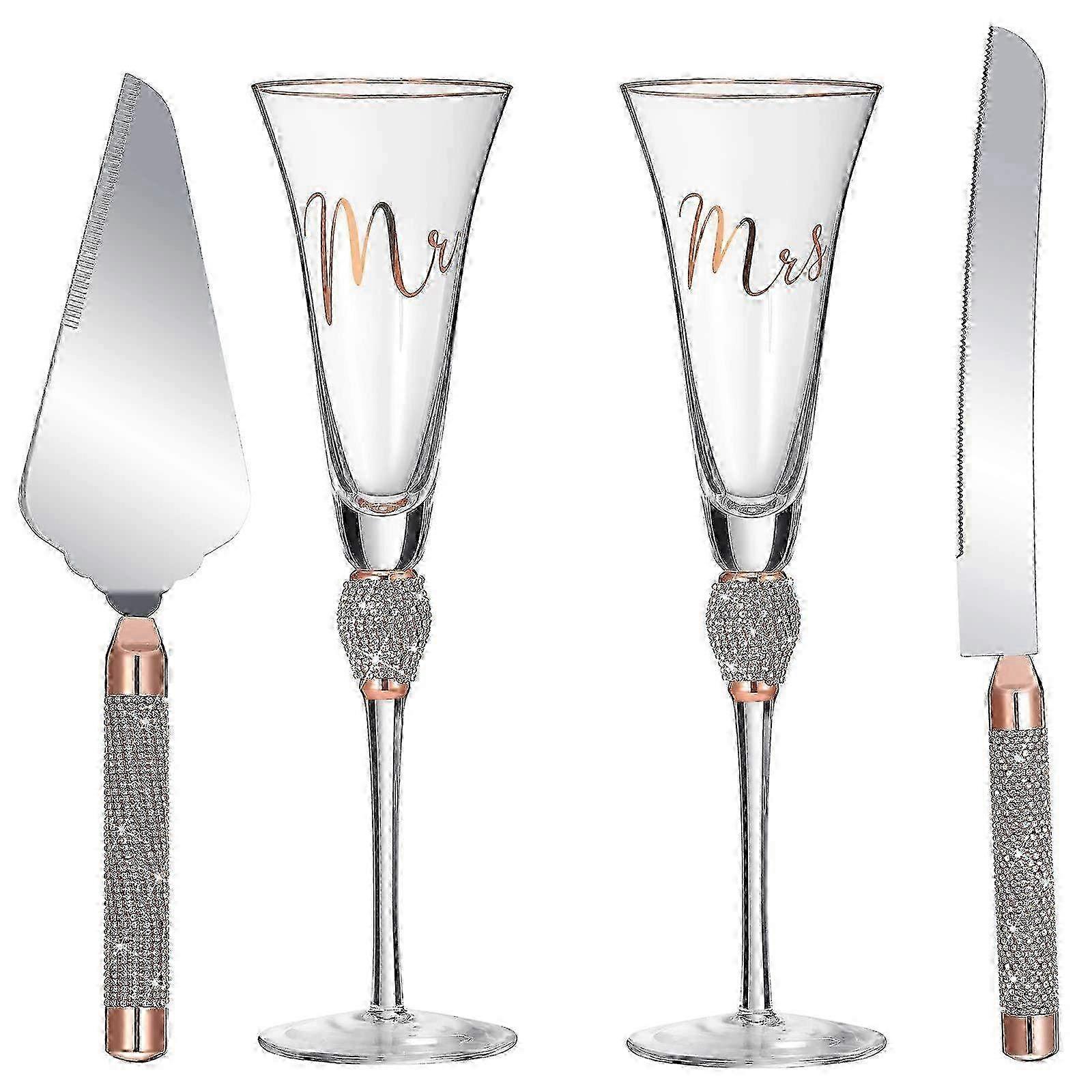 Elegant Rosaguld Bryllup Ristning Fløjter & Kageservering Sæt - Brudefest Essentials til at fejre kærligheden