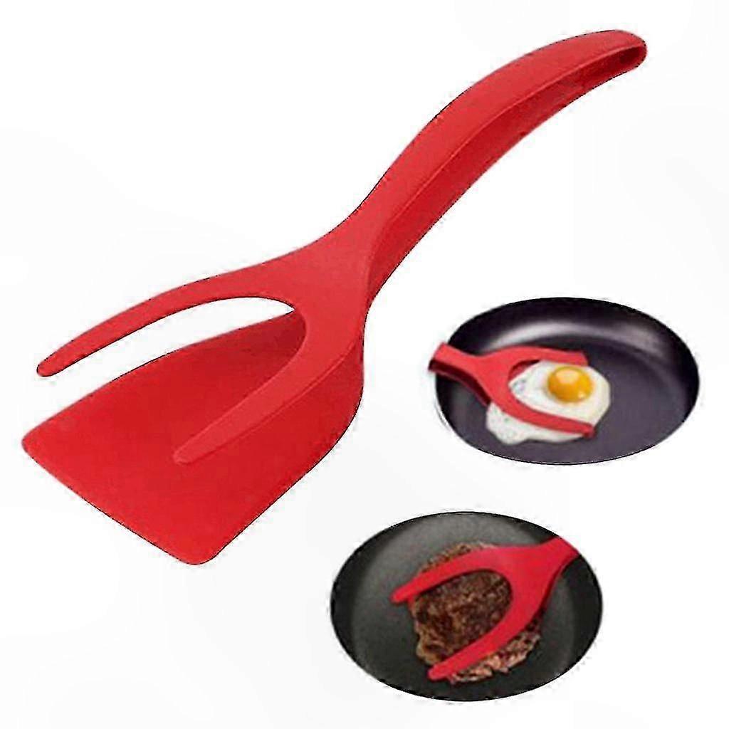 Non-Stick Heat-Resistant Pancake Turner with Grip Function for Eggs and Bread - Red Handle