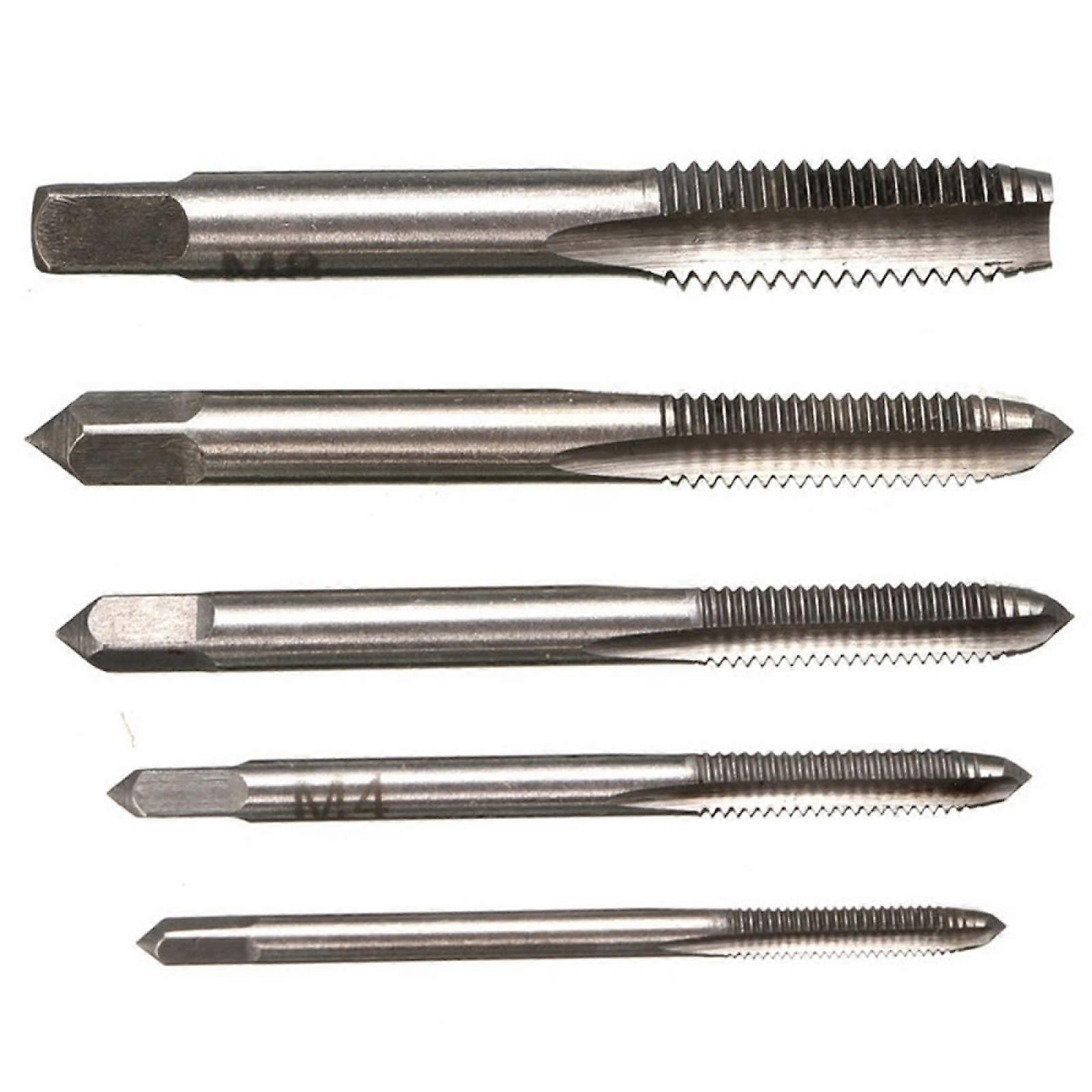 5-Piece Metric Tapered Thread Tap Set, M3 to M8, Including 3mm, 4mm, 5mm, 6mm, and 8mm Machine Thread Taps