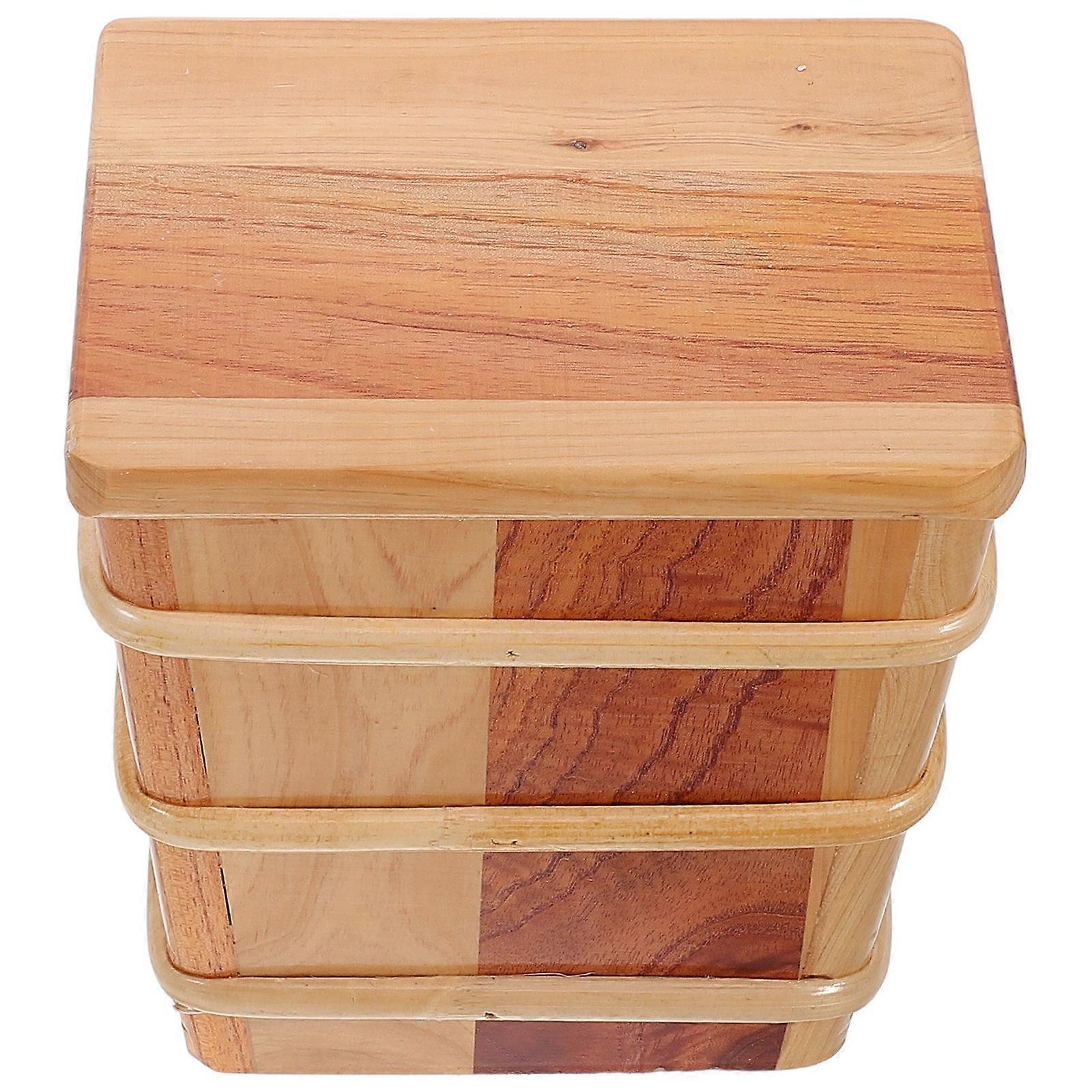 Wooden Rice Storage Bucket with Lid for Home in Coffee Color Made from Solid Wood 7.05